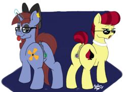 2017 anus ass blue_eyes bow brown_hair cutie_mark equine eyewear female feral glasses hair hooves horn kundofox looking_at_viewer looking_back mammal my_little_pony piercing presenting sex_toy unicorn vibrator