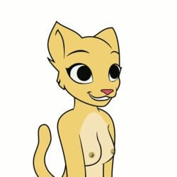 animated anthro breasts female fur furry katia_managan nipples nude prequel presenting simple_background solo the_elder_scrolls video_games webcomic yellow_fur