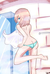 back_view blanc blue_panties female infamea neptunia_(series) panties solo superiorinfamea topless towel