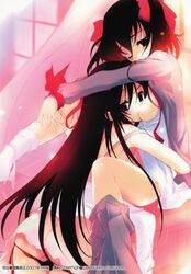 ass black_hair breasts copyright_request female fujiwara_warawara komori_kiri long_hair multiple_girls panties panties_around_one_leg sayonara_zetsubou_sensei straight_hair underwear wink yuri