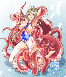 belldandy bestiality blush breasts brown_hair cephalopod eyes facial_mark female forehead_mark highres human konkitto large_breasts long_hair nipples octopodiform octopus octopus_tentacle oh_my_goddess! one-piece one-piece_swimsuit penetration pubic_hair rape suction_cup swimsuit tentacle tentacle_in_pussy tentacle_on_female tentacles torn_clothes torn_swimsuit vaginal_penetration zoophilia