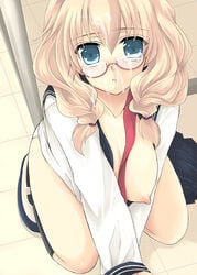 cum cum_on_glasses facial glasses original sakurai_unan school_uniform serafuku straight_hair