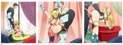 ahe_gao anus ass blonde_hair blush breasts erect_nipples fairy_tail fellatio full_nelson harem_outfit huge_cock large_breasts lucy_heartfilia nipples pussy pussy_juice saliva stomach_bulge tongue_out zash_caine