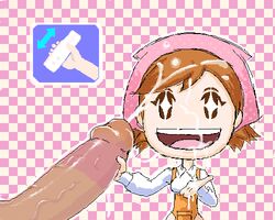 1boy 1girls cooking_mama cum cum_on_face cumshot mama_(cooking_mama) mob_face nintendo small_image tagme unseen_male_face wiimote