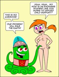 1boy 1girls alien belly breasts duo english_text female green_skin hands_on_hips human interspecies looking_at_another male mark_chang nickelodeon nude orange_hair ponytail pregnant purple_eyes pussy red_eyes simple_background smile tentacle tentacle_monster tentacles text the_fairly_oddparents vicky vicky_(fairly_odd_parents) yugopotamian