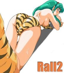 1girls ass bikini blue_eyes blush boots breasts curvaceous female green_hair horns humanoid kou_(rall2) large_breasts light-skinned_female light_skin long_hair looking_at_viewer lum oni pointy_ears princess solo tagme thick_thighs tiger_print urusei_yatsura wide_hips