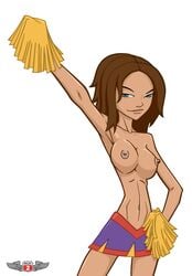 big_breasts bonnie_rockwaller bottomwear breasts brown_eyes brown_hair casual cheerleader dark_skin disney fairfaxer female female_only human kim_possible nipples phillipthe2 pom_poms short_skirt solo topless white_background