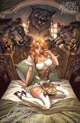 2009 baby_bear blonde_hair fairy_tale_fantasies fairy_tales goldilocks goldilocks_and_the_three_bears grimms'_fairy_tales high_heels j_scott_campbell mama_bear nei_ruffino papa_bear