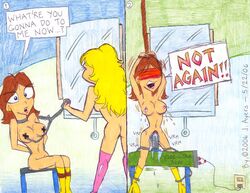 2006 2girls 2koma blindfold bondage comic female female_only human mario_(series) mdetector5 multiple_girls nintendo princess_daisy princess_peach sex_machine straight_hair tagme yuri