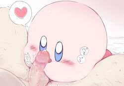 ambiguous_gender blush kirby kirby_(series) male nintendo oral penis precum shivering size_difference sweat video_games waddling_head zeroslash