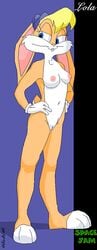 anthro breasts female female_only fur furry_breasts furry_ears hair hands_on_hips lagomorph lola_bunny looking_aside looney_tunes malachi mammal nipples nude rabbit short_hair smooth_fur solo space_jam standing tagme yellow_hair