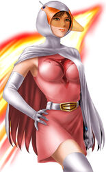 1girls boots breasts cape female gatchaman gloves helmet human jun_the_swan large_breasts light-skinned_female light_skin skirt superheroine swan thighhighs toten_(artist) visor