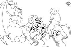 2d 3boys 4_arms anal anthro anthro_only balls black_and_white boner chair dragon equine equine_taur erection gay humanoid interspecies kintaro line_art male male/male male_on_male male_only mammal masturbation modem_redpill monochrome mortal_kombat mortal_kombat:_deception motaro multi_arm multi_limb onaga oral penis satyr shokan sitting spitroast taur throne uncensored video_games yaoi