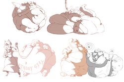 anthro canine clothed clothing collar dragon feline female group hybrid leash male mammal morbidly_obese multiple_images nude obese opblaaskrokodil open_mouth overweight pig porcine rat rodent standing tiger