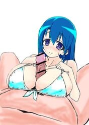 bikini blue_eyes blue_hair blush bra hundred kashiwagi_miharu paizuri penis sex smile