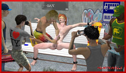 3d 6+boys 6boys artist_name audience barefoot baseball_cap black_hair blindfold blonde_hair bondage bound_ankles bound_wrists brown_hair bulge bus_stop camera camera_phone cargo_shorts caught_on_camera clothed_male_nude_male clothed_on_nude clothing cum cumshot dark-skinned_male erect_nipples erection erection_under_clothes flip_flops four_toes gay ginger_hair glasses graffiti handjob holding_penis legs_held_open lube male male_only minxtravels moustache on_bench open_mouth orgasm orgasm_face outstretched_arms park public_sex public_sex_slave public_topless skateboard spread_legs taking_picture tank_top tattoo topless veiny_testicles yaoi-no-mikan