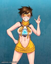 1girls burbur female female_only meme overwatch solo tracer virgin_killer_sweater