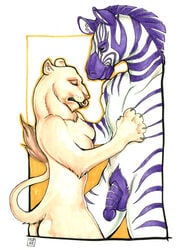 breasts duo equine feline female flaccid lion male mammal penis stripes studpup tongue upsidedown_penis zebra