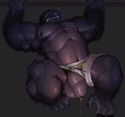 2017 5_toes abs absurdres anthro ape armpits athletic balls beard biceps big_biceps big_muscles big_penis black_fur black_nose clenched_teeth clothed clothing eyewear facial_hair flaccid front_view glasses gorilla half-erect highres holding_object huge_cock huge_muscles humanoid_penis looking_up male male_only mammal muscles muscular_male nipples nude overwatch pants partially_clothed partially_retracted_foreskin pecs penis penis_out_of_underwear penis_slip pose precum primate sharp_teeth simple_background solo thick_penis thick_thighs toes topless uncut vein veiny_penis winston_(overwatch) work_out zomacaius