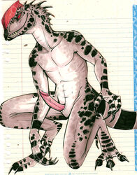 claws dinosaur erection lined_paper male scalie solo