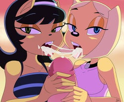 1boy 2girls anthro big_penis black_hair black_nose blue_eyes brandy_&_mr_whiskers brandy_harrington breasts canine clothing crossover cum cum_in_mouth cum_inside cum_string dalley_le_alpha disney disney_channel erection feline furry group group_sex half-closed_eyes huge_cock kitty_katswell large_penis mammal neckwear nickelodeon open_mouth oral penis sex t.u.f.f._puppy tongue tongue_out toon_disney