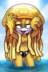 2016 anthro archie_comics breasts color convenient_censoring devilish_ghoul female female_only green_eyes medium_breasts opal_the_jellyfish open_mouth solo sonic_(series) topless water