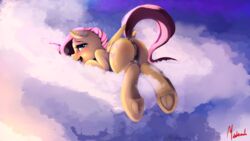 2017 anus ass blush cloud cutie_mark equine feathered_wings feathers female feral fluttershy_(mlp) friendship_is_magic hair hooves looking_at_viewer mammal miokomata my_little_pony on_cloud open_mouth outside pegasus pink_hair pussy solo underhoof wings