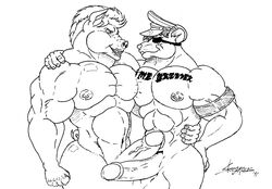 abs anthro big_muscles big_penis erection eye_contact eye_patch eyewear furry hat jerreh male mammal muscular nipples penis piercing pig porcine rat rodent scar skianous smile snout swine tattoo ulysse_van_acker yaoi