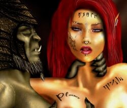 1boy 1girls altmer animated asphyxiation breast_grab elf female high_elf interspecies medium_breasts orc piercing red7 red_hair skyrim straight strangling tattoo the_elder_scrolls