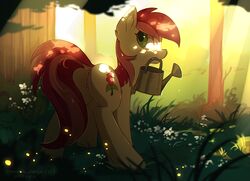 2017 anus day detailed_background equine female feral friendship_is_magic grass green_eyes hair hioshiru hooves mammal my_little_pony outside pussy red_hair roseluck_(mlp) solo standing