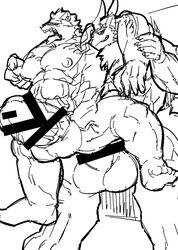 abs anal anal_sex anthro balls biceps big_balls black_and_white censored duo erect_nipples fur furry glans hatake huge_balls hyper hyper_penis male mammal monochrome nipples nude pecs penetration penis quads size_difference sketch smile smug toes triceps yaoi