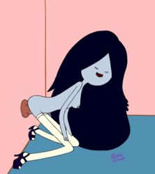 adventure_time animated black_hair breasts cartoon_network clothing dildo grey_skin hair legwear marceline nipples open_mouth penetration purpleprawn pussy_juice stockings undead vampire