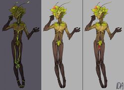 antennae bioluminescence brown_body bushy_pubes erection flora_fauna glowing green_body green_eyes green_hair guild_wars hair humanoid idaida leaf male model_sheet orange_penis penis plant pubes solo sylvari video_games