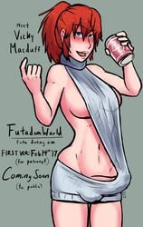 1futa 2017 2d alcohol beer breasts dick_root dickgirl futa_only futadomworld futanari game human intersex original_character penis penis_base penis_peek red_hair solo sweater text turtleneck vicky_(futadomworld) virgin_killer_sweater xxxx52