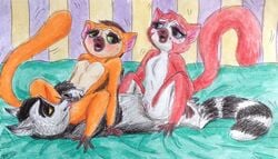 all_hail_king_julien anal bed clover_(madagascar) crimson_(madagascar) dreamworks king_julien madagascar_(series) puku83 pussy_lick tagme threesome