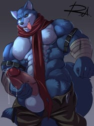 10s 2017 5_fingers abs anthro arm_wraps balls bergamo biceps big_tail black_nose boner canine clothed clothing dragon_ball dragon_ball_super erection front_view fur glans gradient_background grey_fur grey_tail hi_res holding_penis humanoid_penis long_tail looking_down male male_only mammal multicolored_fur muscular muscular_male open_mouth pants pants_down partially_clothed pecs penis pink_tongue portrait precum reclamon scarf signature simple_background solo standing straps teeth three-quarter_portrait tongue tongue_out topless two_tone_fur vein veiny_penis white_fur wolf wraps