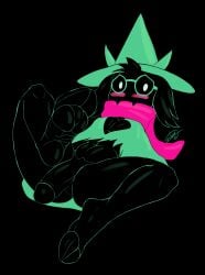 1boy absurd_res anthro black_body blush blush_lines bovid caprine clothing deltarune eyewear feet foot_focus genitals glasses glazedvc goat green_clothing hat headgear headwear hi_res hooves looking_at_viewer male male_only mammal muscular penis pink_scarf raised_leg ralsei round_glasses scarf solo undertale_(series) witch_hat worried