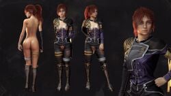 3d anus ass back_view blue_eyes breasts clair_obscur:_expedition_33 female freckles jackycracky light-skinned_female looking_at_viewer maelle_(clair_obscur:_expedition_33) nipples ponytail pussy red_hair small_breasts solo solo_female uniform virtamate