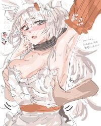 animal_ears apron arknights chef_hat female groping_breasts kaguura_(kagu) naked_apron savage_(arknights) sketch