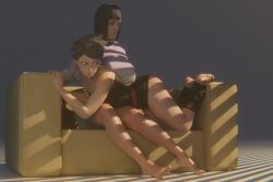 2girls 3d age_difference big_breasts black_hair black_lipstick black_nails boruto:_two_blue_vortex clothed earrings female female_only glasses heels hyuuga_hinata light-skinned_female milf naruto naruto_(series) older_dom_younger_sub older_female painted_nails painted_toenails sarada_uchiha spanking toenail_polish valenok