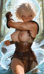 1girls ai_generated beige_hair breasts breasts_out dungeons_and_dragons female grey_eyes large_breasts lena_troy magic muscle_mommy muscular muscular_female ndsilver059 nipples original original_character short_hair silver_eyes solo solo_female solo_focus tagme tomboy torn_clothes torn_clothing water wizards_of_the_coast