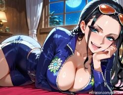1girls ai_generated ass big_ass big_breasts big_butt black_hair blue_eyes breasts cleavage clothing dark_hair female female_focus female_only from_side huge_ass huge_boobs huge_breasts huge_butt kaistar large_ass large_boobs large_breasts large_butt laugh laughing light-skinned light-skinned_female light_skin looking_at_viewer lying lying_down lying_on_ground lying_on_side milf mommy nico_robin one_piece patreon shiny shiny_skin smile smiling smiling_at_viewer smirk solo solo_female solo_focus tongue white_skin white_skinned white_skinned_female