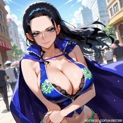 1girls ai_generated big_breasts black_hair blue_eyes breasts cleavage clothing dark_hair female female_focus female_only huge_boobs huge_breasts kaistar large_boobs large_breasts light-skinned light-skinned_female light_skin looking_at_viewer milf mommy nico_robin one_piece patreon shiny shiny_skin smile smiling smiling_at_viewer smirk solo solo_female solo_focus standing sweat sweatdrop sweating sweaty sweaty_body tongue wet wet_body wet_skin white_skin white_skinned white_skinned_female