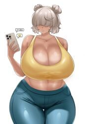 1girls a_can420 acan breasts_bigger_than_head hair_covering_eyes huge_breasts solo_female tagme wide_hips