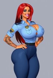 ai ai_generated bimbo bimbo_body bimbo_lips cop oc officer_phoebe officer_phoebe(beefburrito) original original_character police police_uniform policewoman red_hair tagme