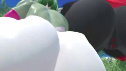 2girls 3d anus big_ass black_body canid clapping_cheeks female female_only from_behind furry gardevoir green_hair low-angle_view music nude pokemon pokemon_(species) pussy red_hair sloppydragons sound tagme thick_thighs twerking video vrchat zoroark