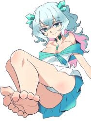 ass cleavage crysta_(duel_masters) duel_masters feet foot_fetish foot_focus large_breasts low-angle_view pantyshot soles thighs toes toes_scrunch