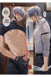 3boys big_muscles big_penis blue_eyes blue_hair blush blushed_face caelus_(honkai:_star_rail) colored cum cum_in_ass cum_in_asshole cum_inside dick dominant dominant_male english_text flower happy honkai:_star_rail light_skin male male/male male_only male_penetrated only_male pcrow pcrow_(twitter) penis phainon_(honkai:_star_rail) smile submissive submissive_male