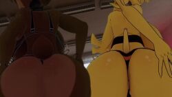 2girls 3d bear_girl big_ass big_breasts bikini brown_body chica_(cally3d) chica_(fnaf) chicken_girl chiku chiku_(cryptia) chiku_(cryptiacurves) female female_only five_nights_at_freddy's fnaf freddy_(fnaf) fredina's_nightclub fredina_(cally3d) frenni_(cryptia) frenni_(cryptiacurves) frenni_fazclaire from_behind furry low-angle_view music shorter_than_10_seconds slapping_butt sloppydragons sound tagme tail talking_to_viewer underwear video voice_acted vrchat wide_hips yellow_body