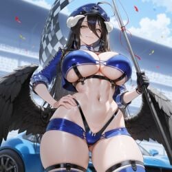 1girls absurd_res ai_generated albedo_(overlord) azur_lane baltimore_(finish_line_flagbearer)_(azur_lane) baltimore_(finish_line_flagbearer)_(azur_lane)_(cosplay) checkered_flag cropped_jacket female flag_(object) flagpole gloves hip_wings holding_flag horns huge_breasts liu_(artist) looking_at_viewer micro_shorts midriff outdoors overlord_(maruyama) peaked_cap race_queen revealing_clothes seductive seductive_smile shiny_skin smile solo solo_female thick_thighs thigh_highs voluptuous voluptuous_female wings